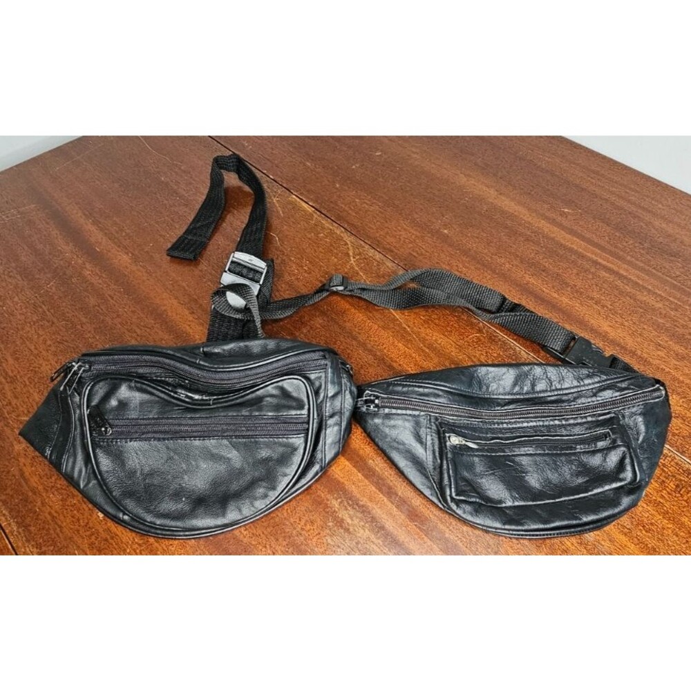 Vintage Black Leather Fanny Pack Lot of 2 (Toni, Unbranded)